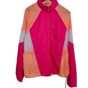 Nike Windbreaker Jacket Women XL Pink‎ Orange 1980s Vintage Colorblock Full Zip